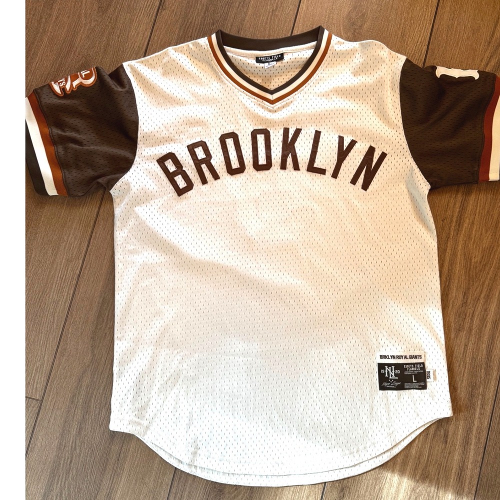Ebbets Field Flannels Brooklyn Royal Giants Negro League Jersey Brown White L